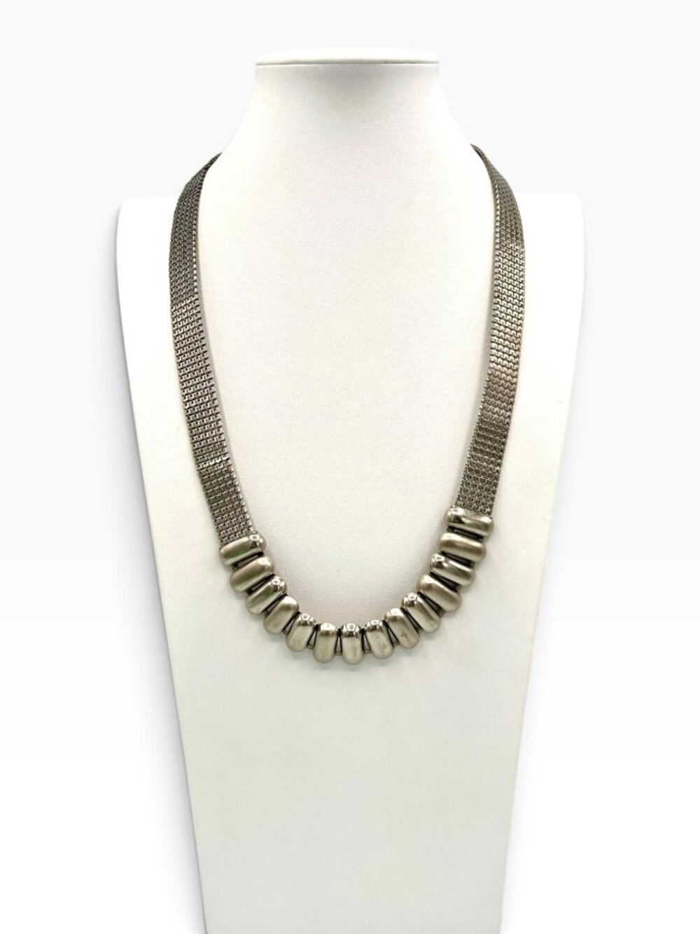 Vintage Forstner Necklace Circa 1950 Silver Tone Mesh Collar Pat Pend MCM